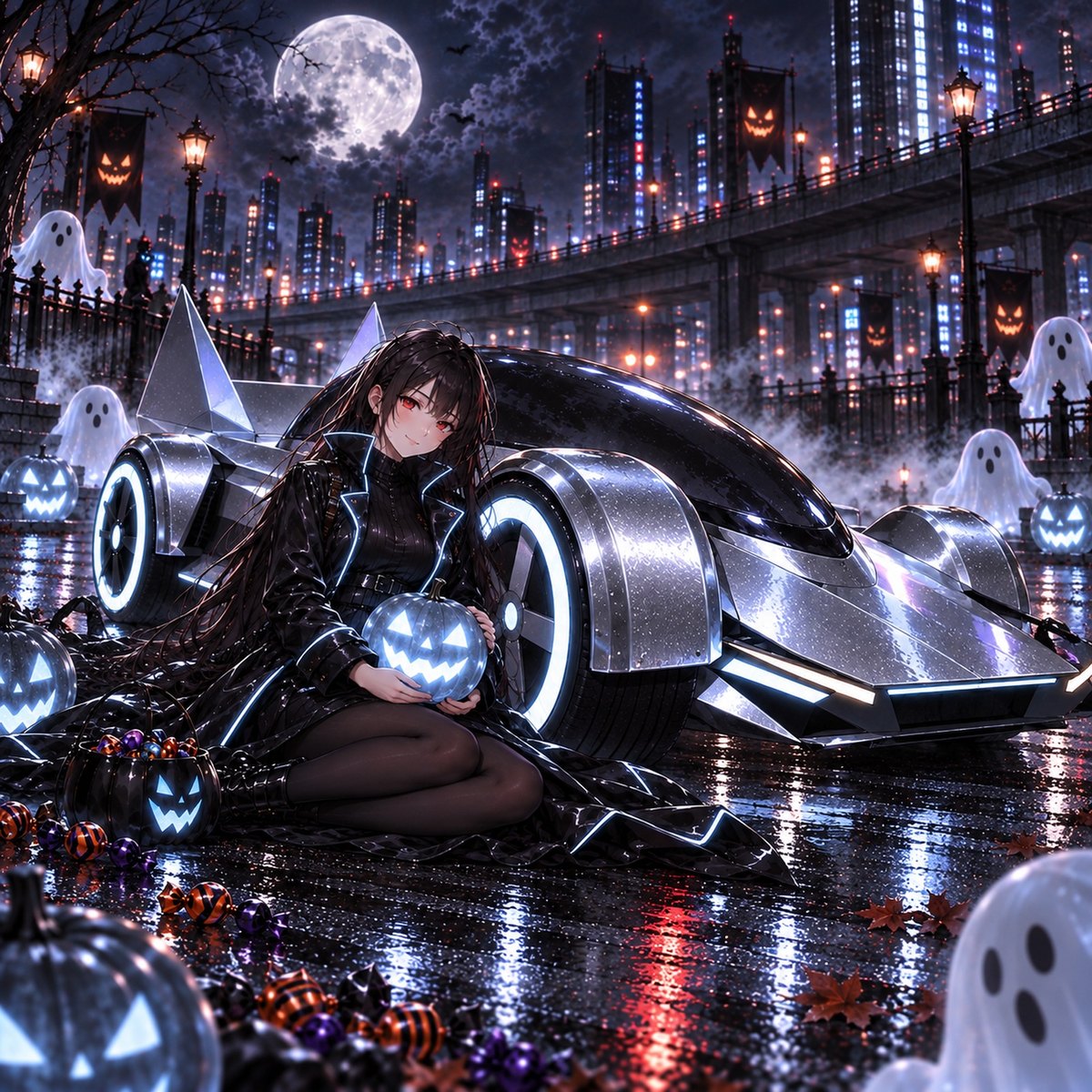 銀色の特別塗装の車と女の子、PHANTOM SILVER